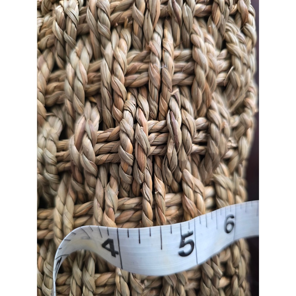 Magid Woven Straw Tote Bag Leopard Print Fabric Panels Wooden Beads Ring Handles - Picture 8 of 9